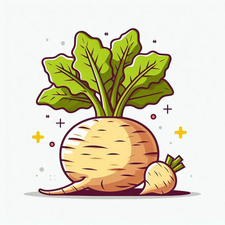 Illustration of a fresh turnip with leaves on a white backgroundのイラスト素材