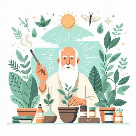 Flat design vector illustration concept of ayurvedic medicine.のイラスト素材