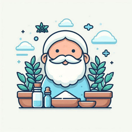 Vector illustration of Santa Claus in flat line style. Christmas and New Year concept.のイラスト素材