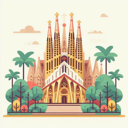 Church of the Sacred Heart of Jesus. Vector illustration in flat styleのイラスト素材