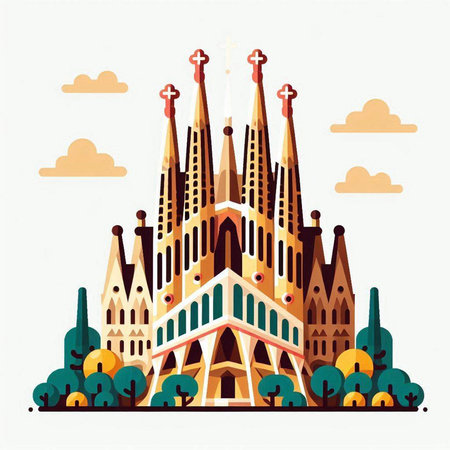 Church of the Sacred Heart of Jesus. Vector illustration in flat styleのイラスト素材
