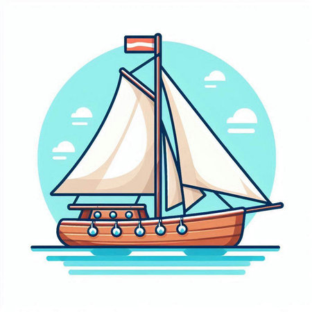 Sailing boat on the sea. Vector illustration in flat style.のイラスト素材