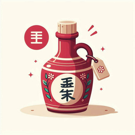 Chinese hieroglyphs and bottle of red wine. Vector illustrationのイラスト素材