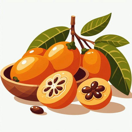 Vector illustration of kumquat fruit in a wooden bowl.のイラスト素材