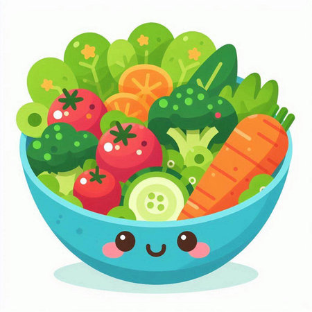 Vegetable salad in a bowl. Cute cartoon vector illustration.のイラスト素材