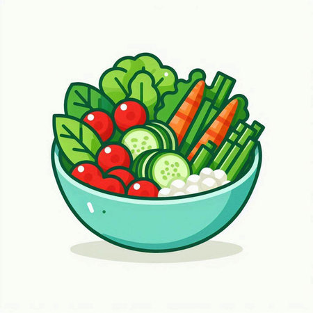 Vegetable salad in bowl on white background. Vector illustration.のイラスト素材