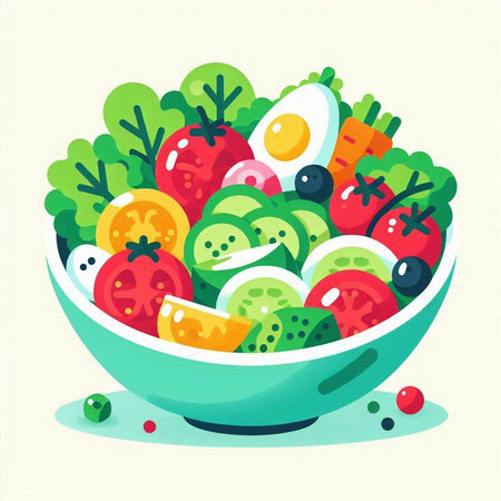 Vegetable salad in a bowl. Vector illustration in flat style.のイラスト素材