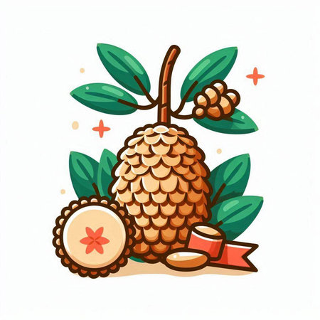 Lychee fruit vector illustration isolated on white background. Hand drawn cartoon style.のイラスト素材