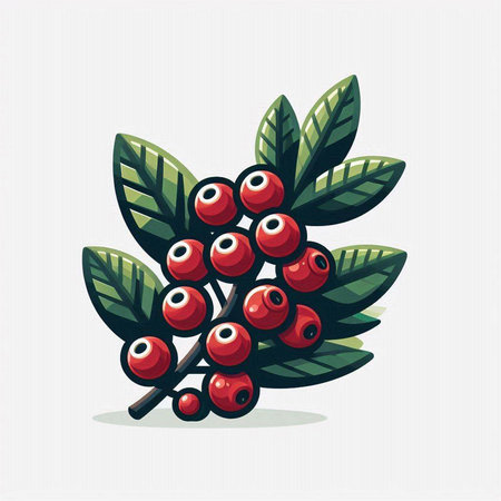 Coffee branch with red berries and leaves. Vector illustration.のイラスト素材