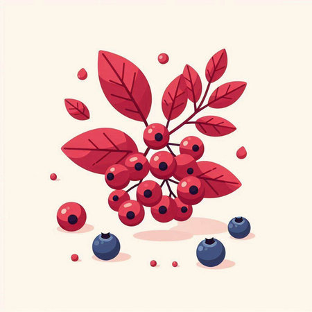 Vector illustration of a rowan berry with red berries and leaves.のイラスト素材