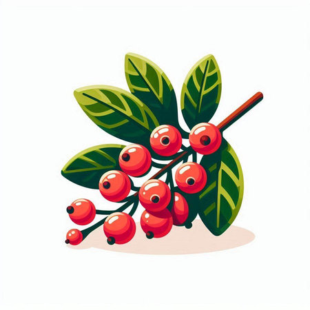 Red currant berries on a branch with leaves. Vector illustration.のイラスト素材