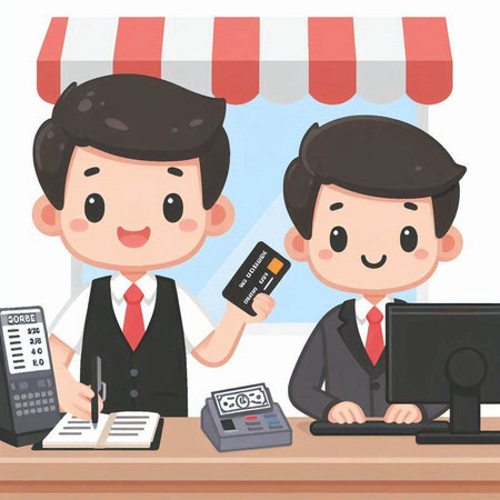 Illustration of a Businessman Giving a Credit Card to a Customerのイラスト素材