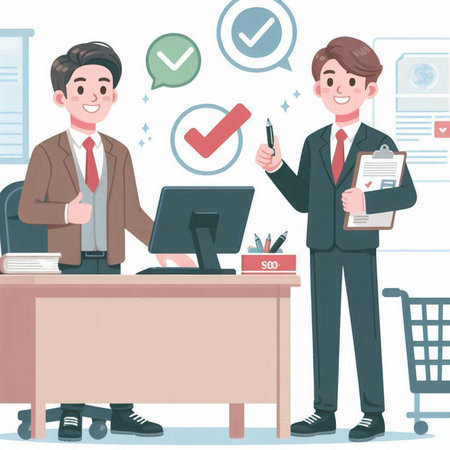 Businessman and manager in the office. Business concept. Vector illustration.のイラスト素材