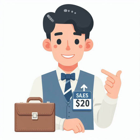 Young man holding briefcase and showing stop sign. Vector illustration.のイラスト素材
