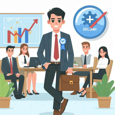 Businessman in office. Vector illustration in cartoon style. Business conceptのイラスト素材