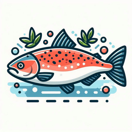 Illustration of rainbow trout on white background. Vector illustration of salmon.のイラスト素材