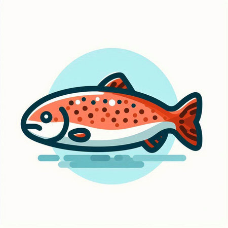 Salmon flat color icon. Vector illustration of fish. Isolated on white background.のイラスト素材