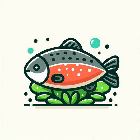 Vector illustration of rainbow trout in cartoon flat style. Colorful fish icon on white background.のイラスト素材
