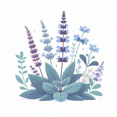 Lavender and lavender flowers, vector illustration on white background.のイラスト素材