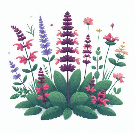 Flowers and herbs. Vector illustration of a bouquet of flowers.のイラスト素材