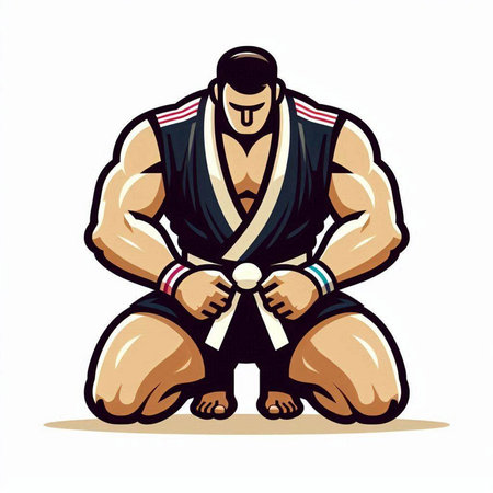 Karate karate fighter with a belt on his knee. Vector illustrationのイラスト素材