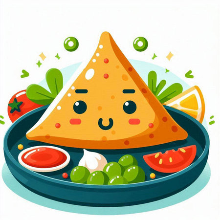 Illustration of a Cute Cartoon Nachos with Salsa Sauceのイラスト素材