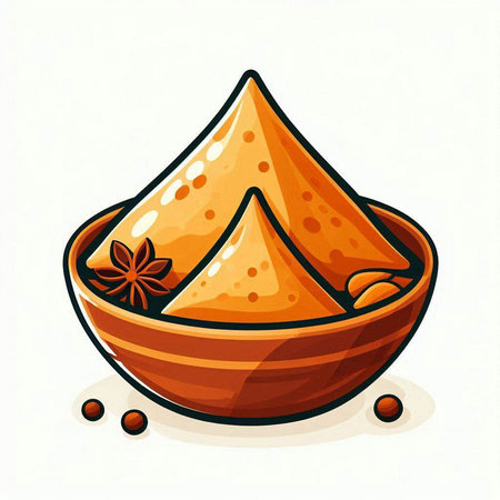 Illustration of traditional indian spices in bowl. Vector illustration.のイラスト素材