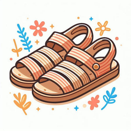 Vector illustration of a pair of sandals on a white background.のイラスト素材