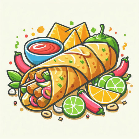 Vector illustration of a mexican tortilla with hot sauce.のイラスト素材