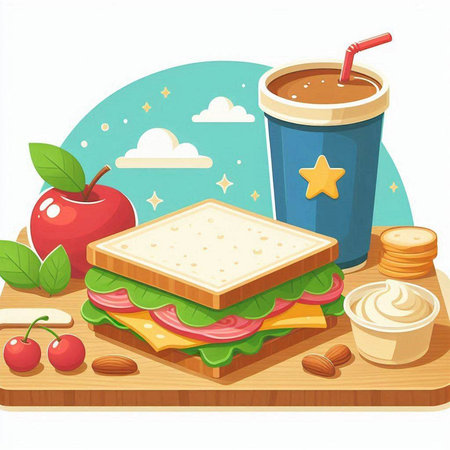 Illustration of a Sandwiches, Apple, and a Cup of Coffeeのイラスト素材