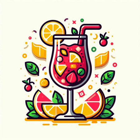 Cocktail with fruits and berries. Vector illustration in flat styleのイラスト素材