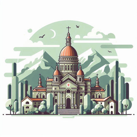 Santa Maria della Salute church in Rome, Italy. Vector illustrationのイラスト素材