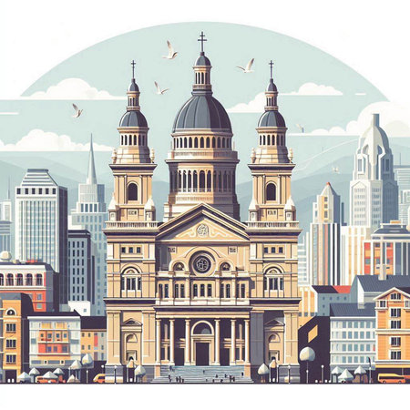 St. Stephen's Basilica in Budapest, Hungary. Vector illustration.のイラスト素材