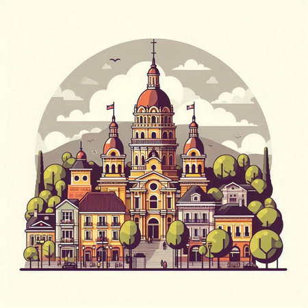 Church of St. Nicholas in Krakow, Poland. Vector illustration.のイラスト素材