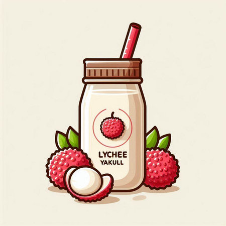 Litchi smoothie in a glass bottle. Vector illustration.のイラスト素材