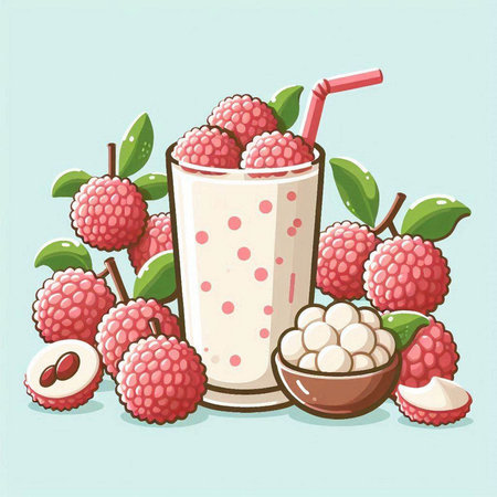 Illustration of a fresh lychee smoothie in a glassのイラスト素材