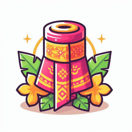 Illustration of traditional chinese paper lantern with flowers and leaves.のイラスト素材