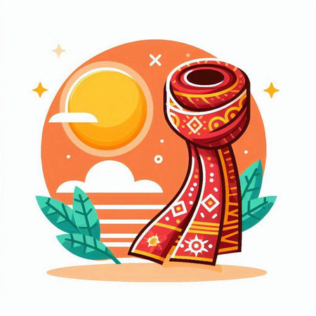 Vector illustration of ethnic indian drum on the background of the sunのイラスト素材