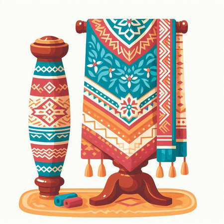 Carpets with ethnic ornaments. Vector illustration in cartoon styleのイラスト素材