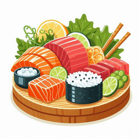 Illustration of sushi set on a white background. Vector illustration.のイラスト素材