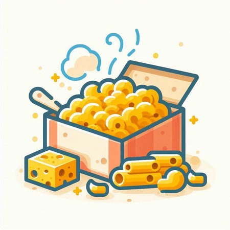 Vector illustration of a box full of macaroni and cheese.のイラスト素材