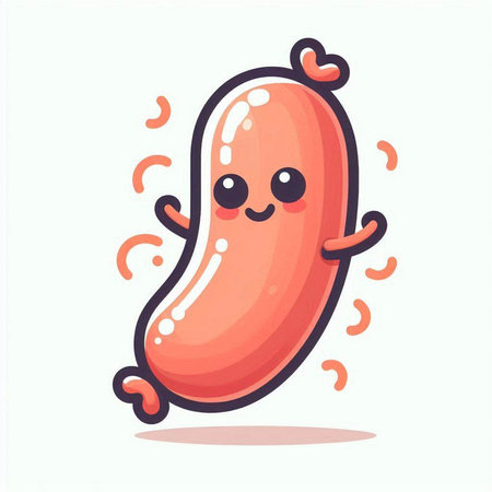 Sausage character vector illustration. Cute cartoon sausage icon.のイラスト素材