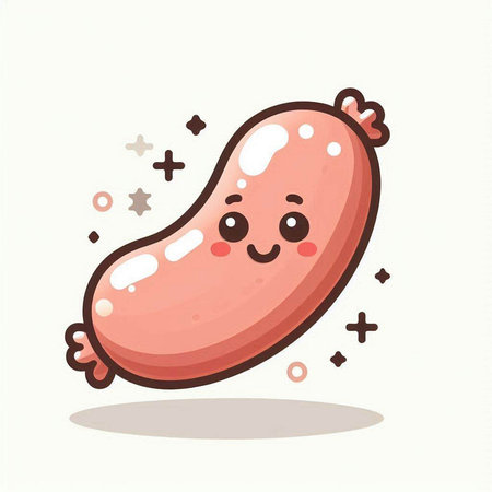 Sausage cartoon character. Cute kawaii vector illustration.のイラスト素材