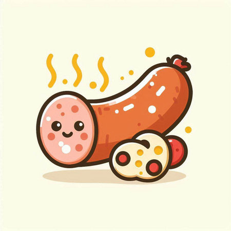 Sausage vector illustration. Cute cartoon kawaii sausage icon.のイラスト素材