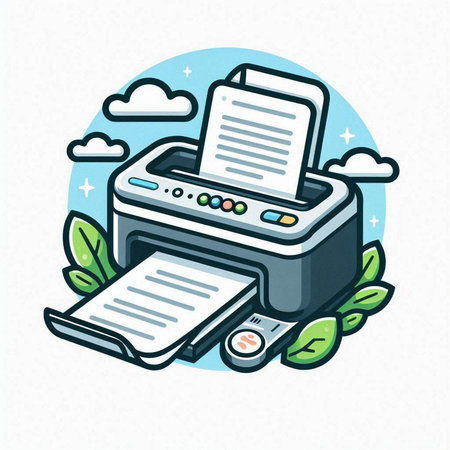 Printer with paper sheets. Vector illustration in a flat style.のイラスト素材