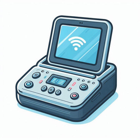 Color vector illustration of a printer with a tablet on a white backgroundのイラスト素材