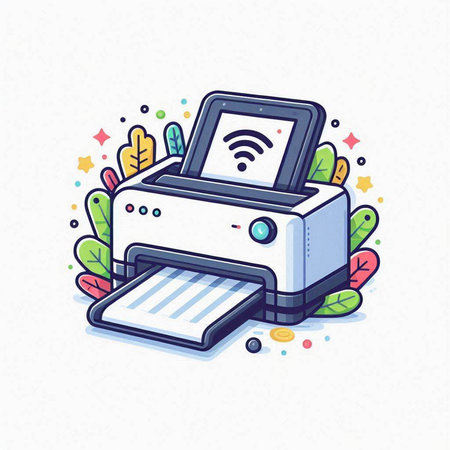 Printer with wi-fi symbol. Vector illustration in doodle style.のイラスト素材