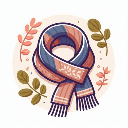 Hand drawn scarf with floral elements. Vector illustration in cartoon style.のイラスト素材