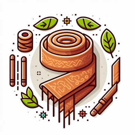 Vector illustration of traditional indian handcraft element in thin line styleのイラスト素材