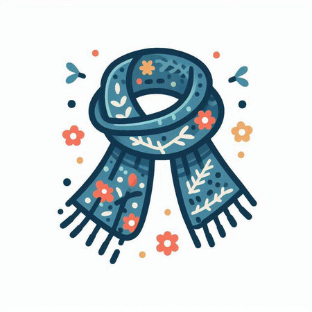 Hand drawn vector illustration of a scarf. Isolated objects on a white background. Scandinavian style.のイラスト素材